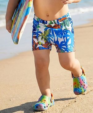 Babyhug Water Repellant Swimming Trunk With Tropical Theme Print - Blue