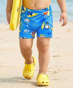 Babyhug Water Repellant Mid Thigh Swimming Trunk With Sea Theme - Blue