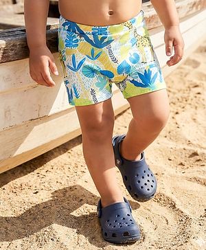 Babyhug Water Repellant Mid Thigh Swimming Trunks With Floral & Animal Print - Multicolour