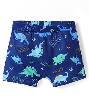 Babyhug Water Repellant Swimming Trunks With Dino Print - Navy Blue