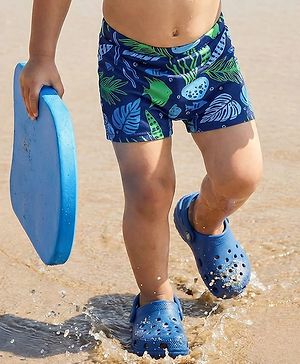 Babyhug Water Repellant Swimming Trunk With Sea Life Theme - Navy Blue