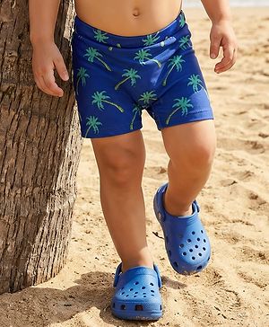 Babyhug Water Repellant Swimming Trunk With Tropical Theme Print - Blue