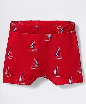 Babyhug Water Repellant Swimming Trunk With Nautical Theme Print - Red