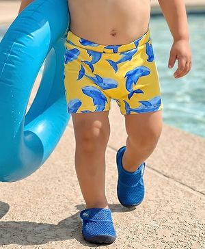 Babyhug Water Repellant Swimming Trunk With Dolphin Print - Yellow