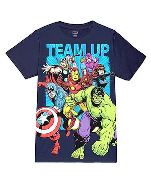 Wear Your Mind Cotton Blend Marvel Avengers Featuring Half Sleeves Characters Printed Tee - Navy Blue