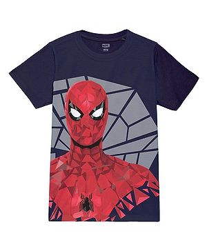Wear Your Mind Cotton Blend Marvel Avengers Featuring Half Sleeves Spider Man Character Printed Tee - Navy Blue