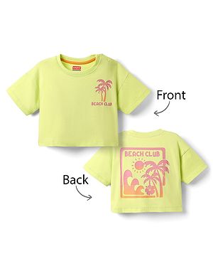 Babyhug Cotton Knit Half Sleeves Drop Shoulder T-Shirt With Beach Club Text Print - Limegreen