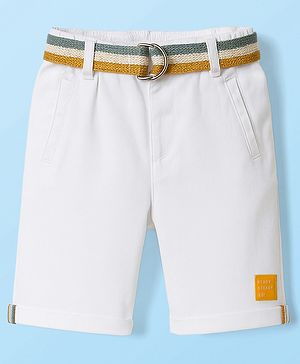 Babyhug Twill Mid Thigh Solid Colour Shorts With Stretch & Belt - White