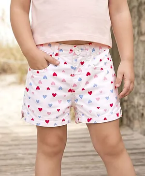 Babyhug Twill Mid Thigh Shorts With
                              Heart Print - White