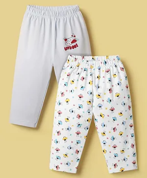 Ben Benny 100% Cotton Knit Full Length Leggings With Space Theme & Aeroplane Print Pack Of 2 - White