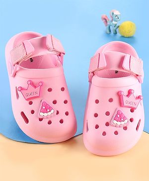 Cute Walk by Babyhug Velcro Closure Solid Coloured Clogs With Applique - Pink