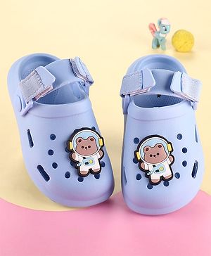 Cute Walk by Babyhug Clogs with Backstrap Velcro Closure Bear Applique - Light Blue