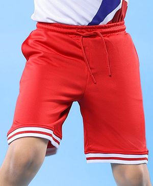 Pine Active Knit Knee Length Solid Color Shorts - Red