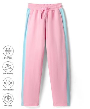 Pine Active Knit Full Length Super Stretch Track Pant With Color Block Design - Pink