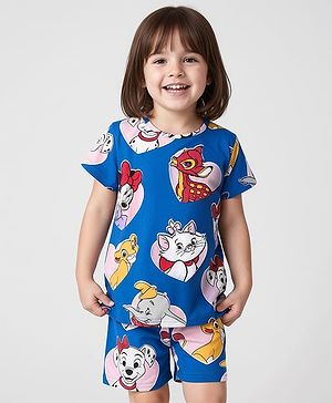 Babyhug Disney Single Jersey Knit Half Sleeves Co-ords Shorts Night Suit with Disney Character Graphics - Navy Blue