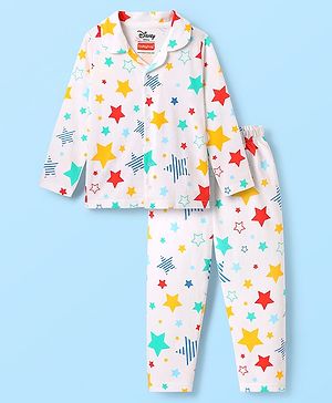 Babyhug Single Jersey Knit Front Open Full Sleeves Co-ords Night Suit With Dalmatian Graphics - White