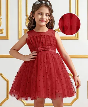 Mark & Mia Woven Sleeveless Mesh
                              Party Dress With Polka Dot Print & Bow
                              Applique - Red