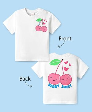 Babyhug Cotton Knit Half Sleeves T-shirt With Cherry Print - White