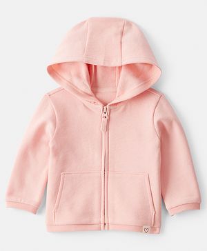 Carter's Knit Full Sleeves Solid Color Hooded SweatJacket with Kangaroo Pockets - Pink