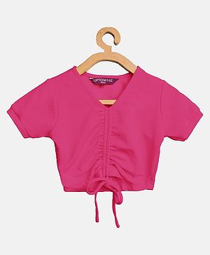 Uptownie Cotton Half Sleeves Solid Stretchable Drawstring Detailed Top - Pink