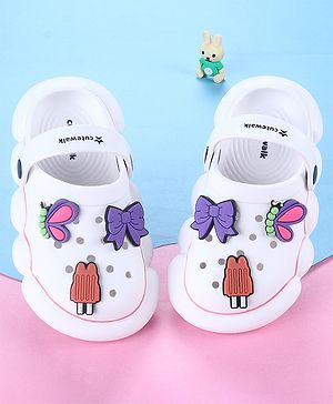 Cute Walk by Babyhug Back Strap Closure Solid Coloured Clogs With Butterfly & Bow Applique - White