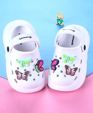 Cute Walk by Babyhug Clogs with Backstrap with Butterfly Appliques - Whiite