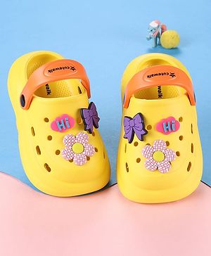 Cute Walk by Babyhug Back Strap Closure Clogs With Floral Applique - Yellow