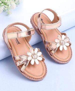Cute Walk by Babyhug Velcro Closure Sandals with Floral Applique - Rose Gold