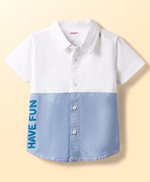 Babyhug Cotton Woven Half Sleeves Shirt With Cut & Sew Design - White