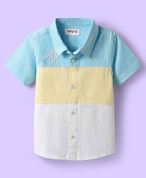 Babyhug Cotton Woven Half Sleeves Shirt With Cut & Sew Design - Light Blue