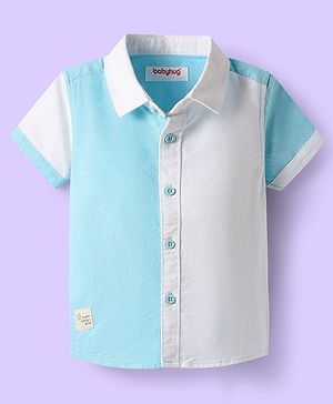 Babyhug Cotton Woven Half Sleeves Shirt With Cut & Sew - White