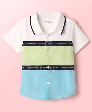 Babyhug Cotton Woven Half Sleeves Shirt With Cut & Sew - White