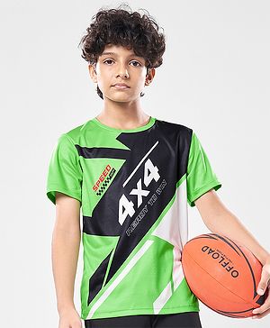 Pine Active Knit Half Sleeves Printed T-Shirt - Green & Black