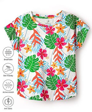 Pine Active Half Sleeves T-Shirt With Floral Print - White