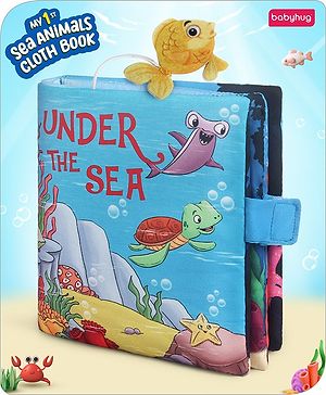 Babyhug Cloth Book Sea Animals|Premium Soft Fabric for Infants | Safe,Non-Toxic,Colorful & Educational Baby Books |Stimulates Auditory sense| Perfect Gifting option|0+ Months