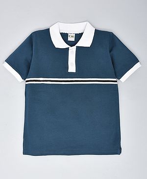 Kiwi Cotton Half Sleeves Colour Blocked Polo Tee - Blue