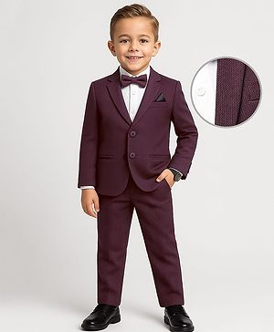 Babyhug Knit Full Sleeves 3 Piece Soild Color Party Suit - Wine & White