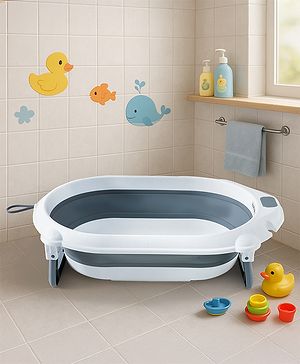 Babyhug Foldable Baby Bath Tub with Drain Plug - Grey