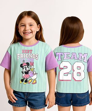 Pine Kids Disney Single Jersey Knit Oversize Drop Shoulder Half Sleeves T-Shirt With Front And Back Minnie Mouse Graphics - Aqua Blue