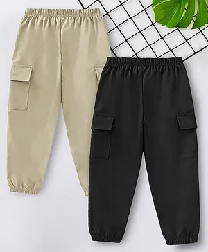 Trampoline Pack Of 2 Solid Pocket
                              Detailed Joggers - Beige & Black
