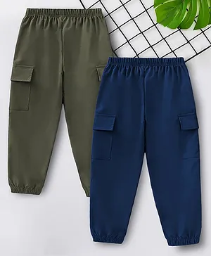 Trampoline Pack Of 2 Solid Pocket
                              Detailed Joggers - Green & Blue