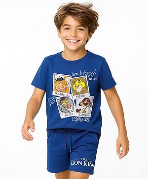 Pine Kids Disney Single Jersey Knit Half Sleeves Shorts Night Suit With Lion King Graphics - Navy Blue
