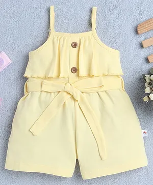 BUMZEE Cotton Knit Sleeveless Frill
                              Detailing Solid Jumpsuit With Belt -
                              Yellow