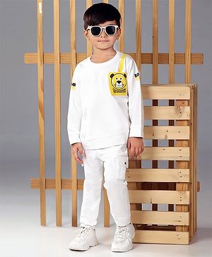 BAD BOYS Cotton Lycra Full Sleeves Brand Name Patch Detailed Tee & Joggers Set - White
