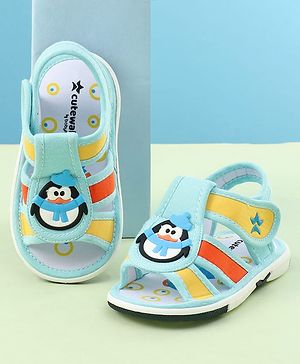 Cute Walk by Babyhug Sandals with Velcro Closure & Penguin Applique - Light Blue