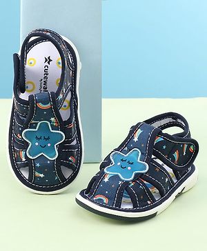 Cute Walk by Babyhug Sandals with Velcro Closure & Star Applique - Navy Blue