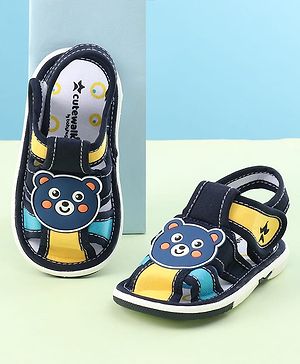 Cute Walk by Babyhug Sandals with Velcro Closure & Teddy Applique - Navy Blue