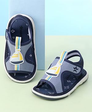 Cute Walk by Babyhug Sandals with Velcro Closure & Yatch Applique - Navy Blue