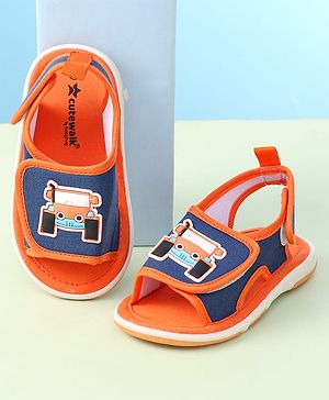 Cute Walk By Babyhug Sandals With Velcro Closure & Vehicle Applique - Orange