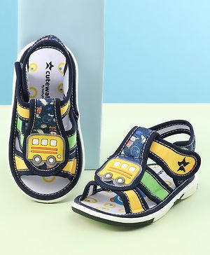 Cute Walk by Babyhug Velcro Closure Sandals with Bus Applique - Navy Blue